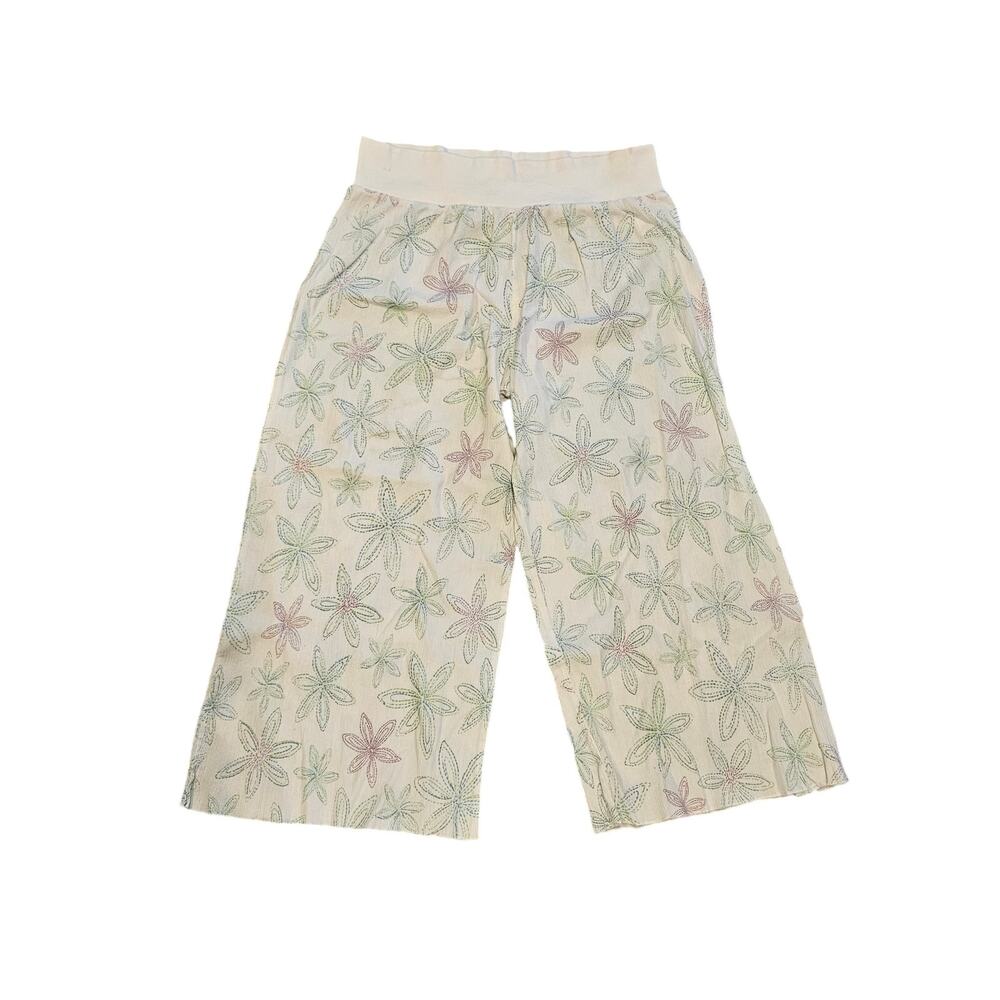 Fresh produce gauze wide leg crop soft pants womens XL coastal floral white